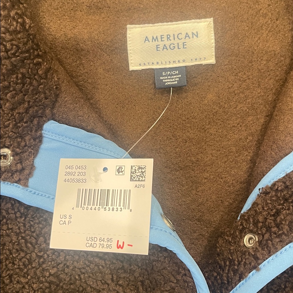 American Eagle Outfitters Brown Teddy Jacket with Blue Trim - Picture 4 of 6